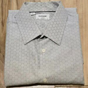 Duchamp London Gray Polka Dot Shirt 17 XL Tailored Fit Luxury Cotton